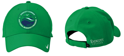 Example of a hat that splits the Endicott logo from the artwork
