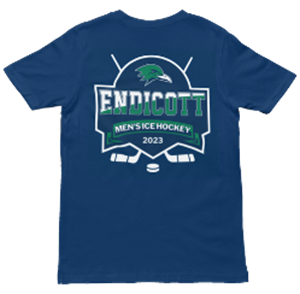 Men's hockey shirt example that integrates the Endicott logo inside the illustration workspace