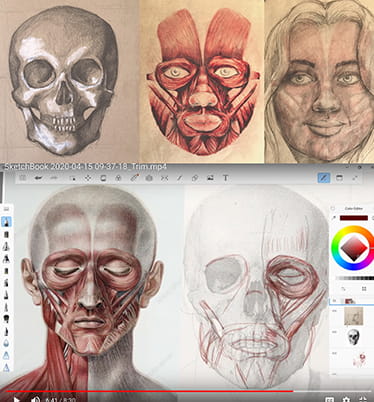 Digital drawing demonstration by Jeffrey Marshall, using Autodesk Sketchbook and layered self portrait