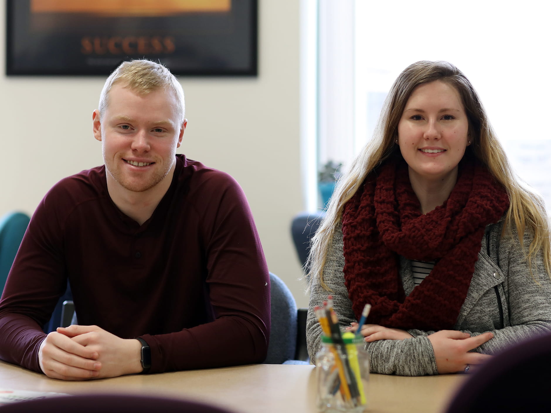 Peer Tutors Connor Frazier '18 and Megan Dalke'18 sit in the Tutoring Center. 