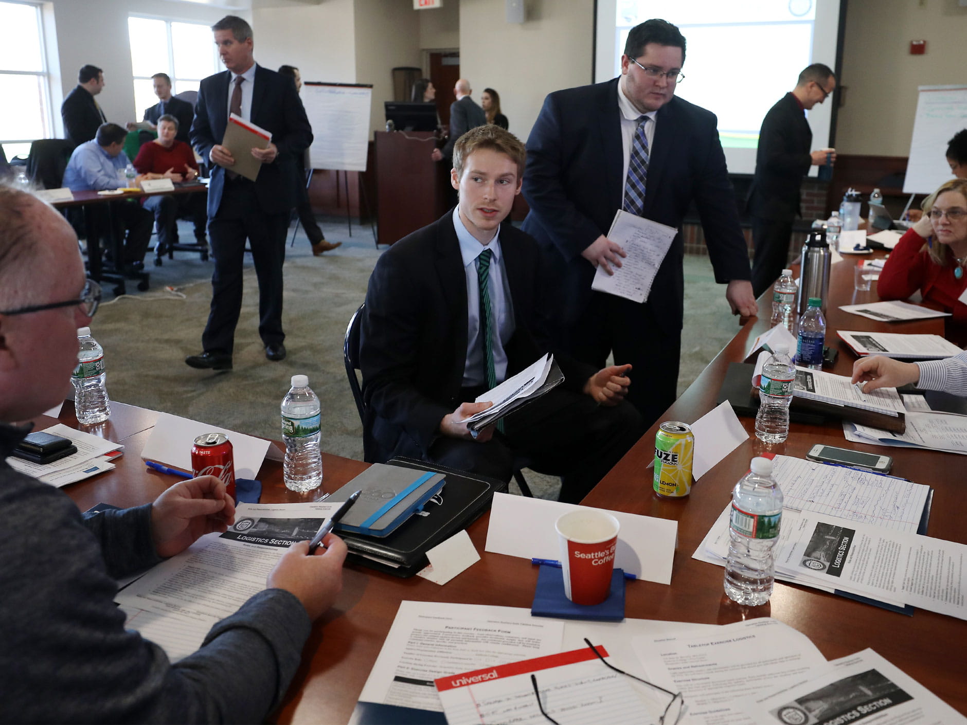 Members of the graduate-level Homeland Security program at Endicott College participate in a tabletop exercise 