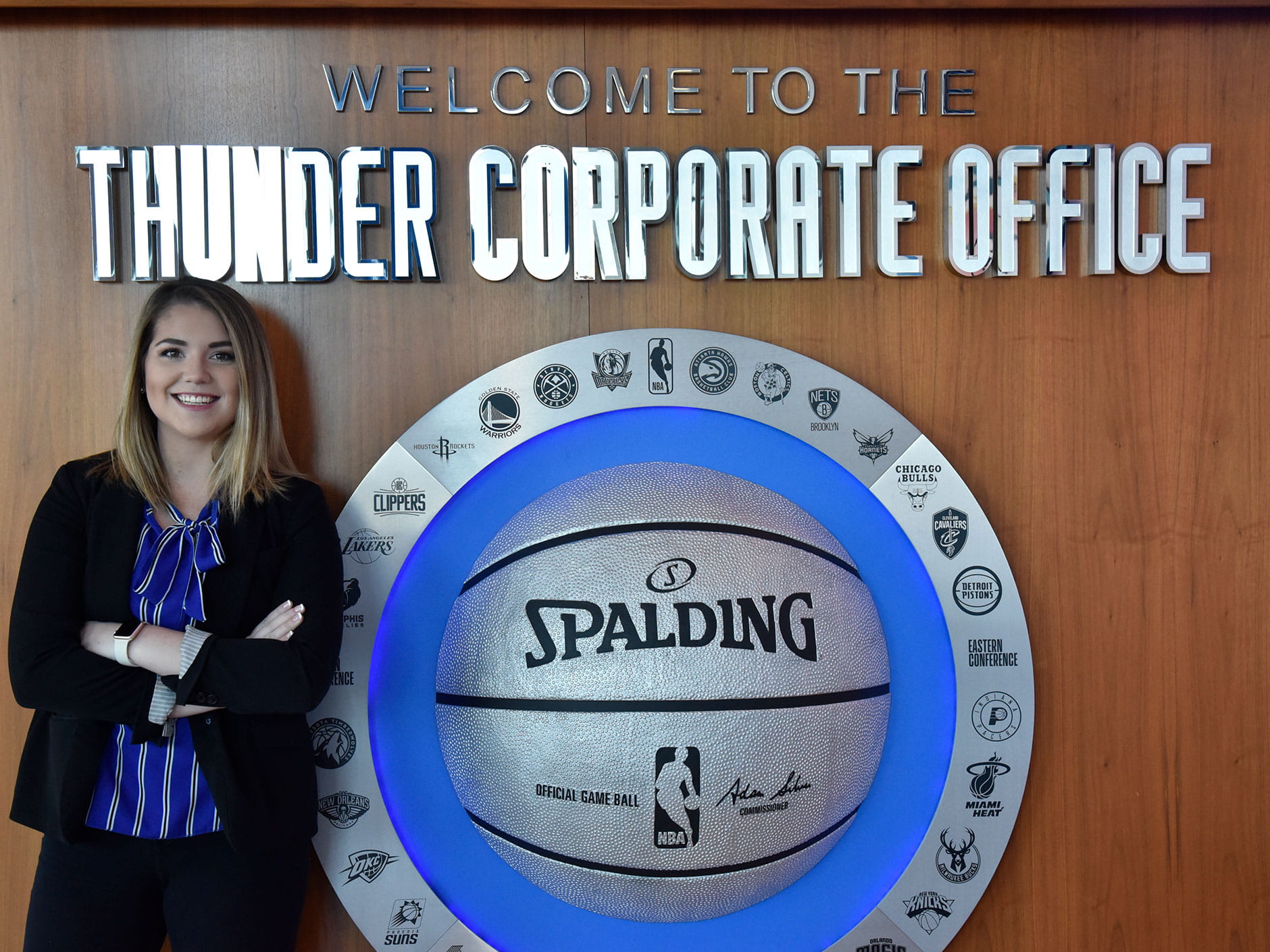 Lauren Sheehan at her first job with the NBA's Oklahoma City Thunder 