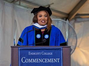 Latoyia Edwards, NBC Universal morning news anchor, addressing students at the 2019 Van Loan School Commencement