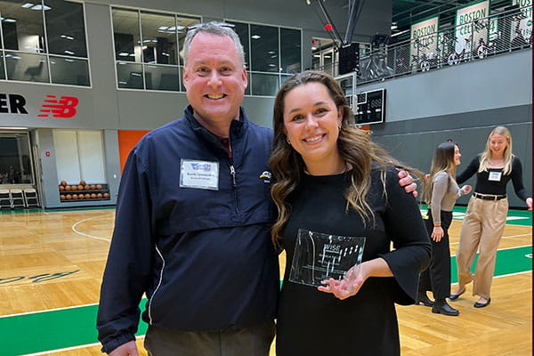 Endicott College student Shaela Nally ’24 won the Woman of Inspiration Student Award on December 11, 2023, at a ceremony at the Auerbach Center in Boston. 