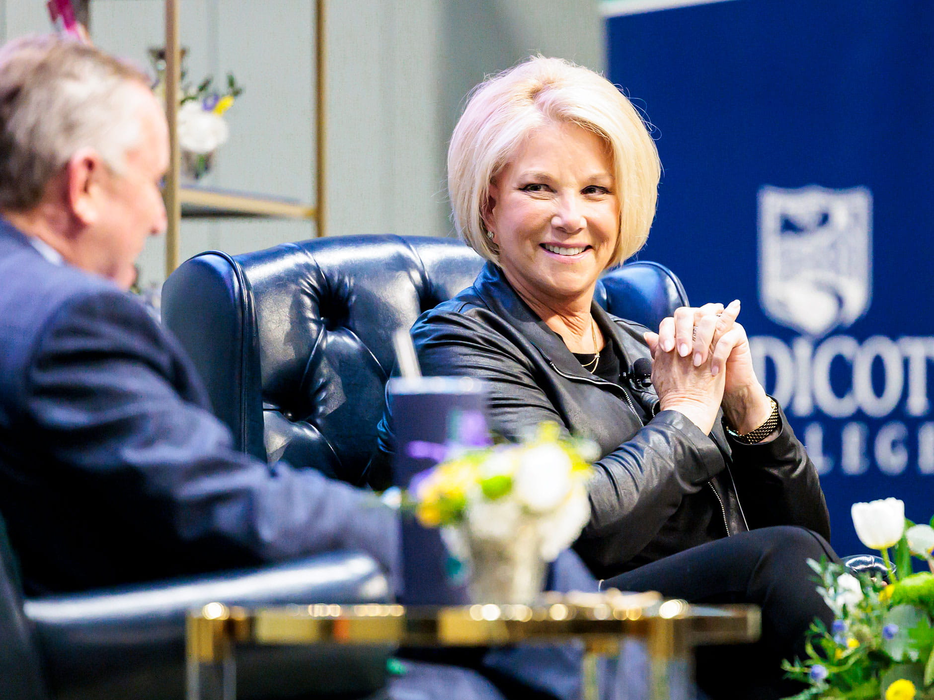 Joan Lunden may be used to asking the questions, but she flipped the script at Endicott College on March 4, sharing colorful stories from her years as host of Good Morning America as part of the second annual Presidential Speaker Series, made possible through a generous commitment from Arlene Battistelli ’60. 