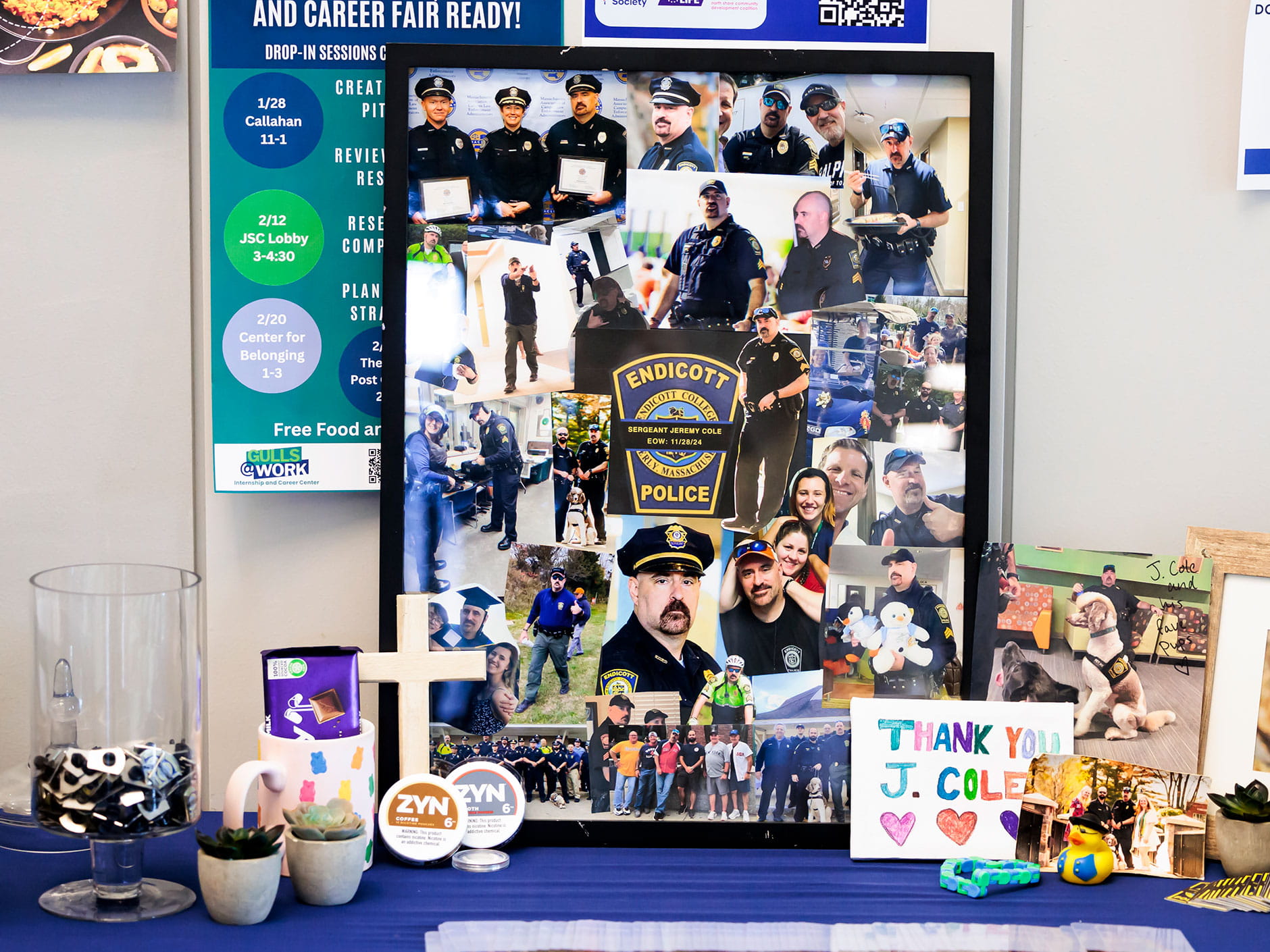 Nearly three months after his passing before Thanksgiving morning, the Endicott College community gathered to honor Sergeant Jeremy Cole with a memorial service, marking the culmination of a profoundly sorrowful chapter in Gull history. 