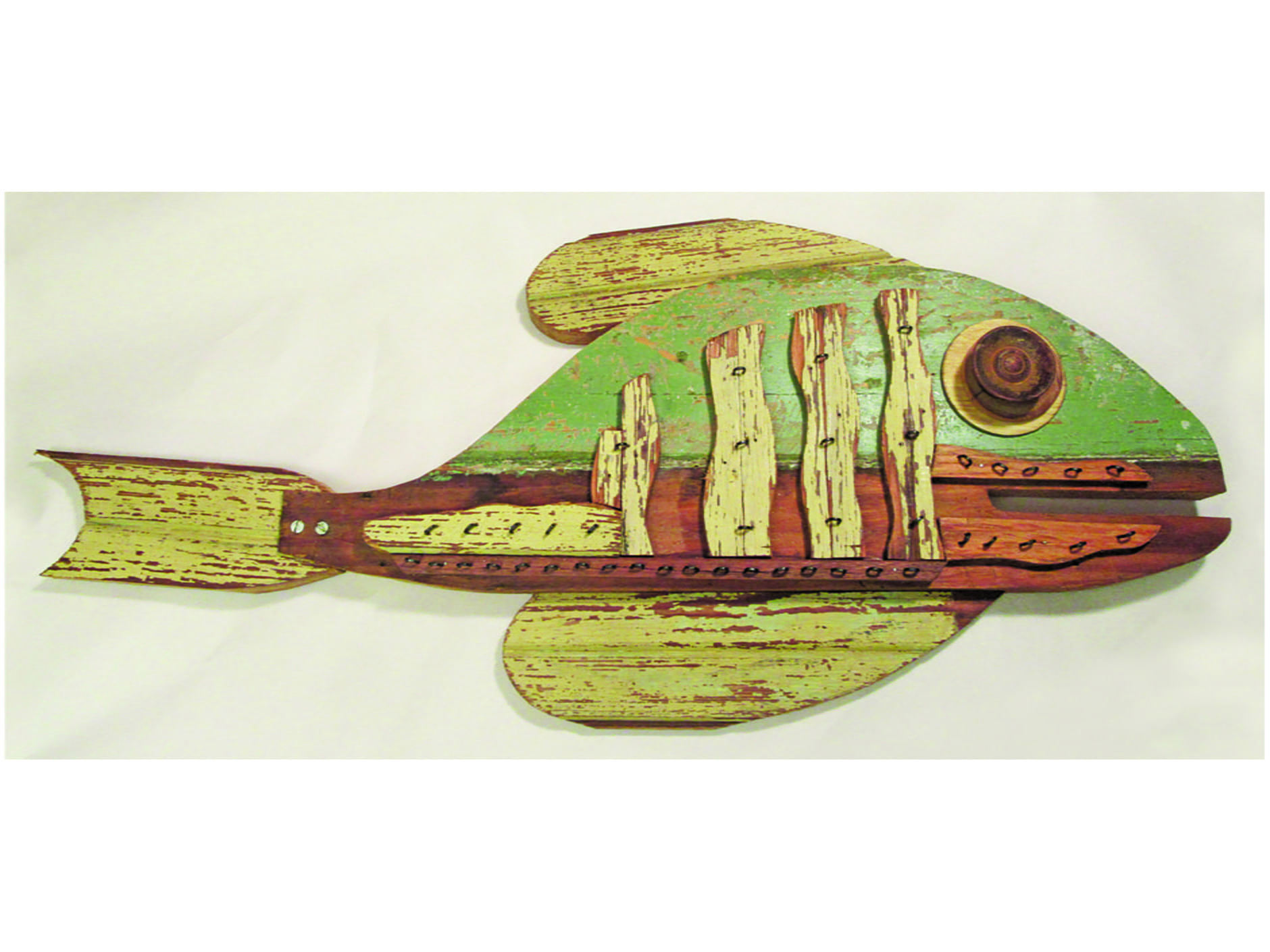 Photo of 'Fishfry,' artwork featuring found objects by Brian Murphy.