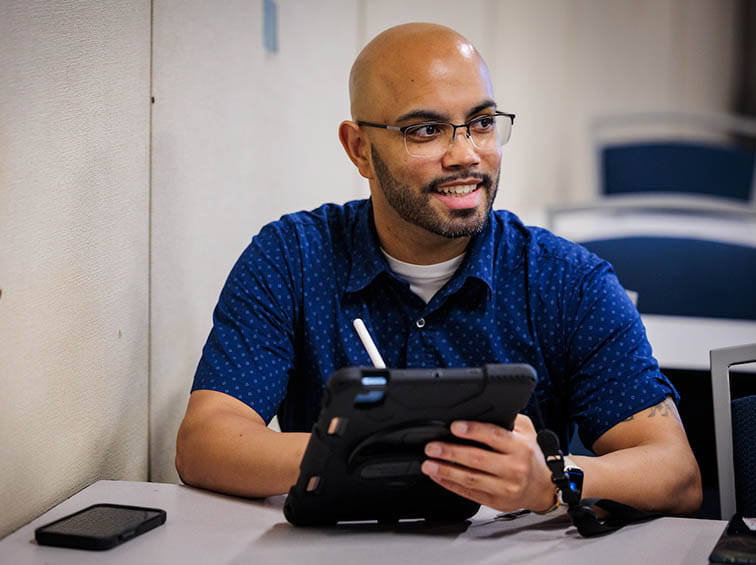 Graduate student in class
