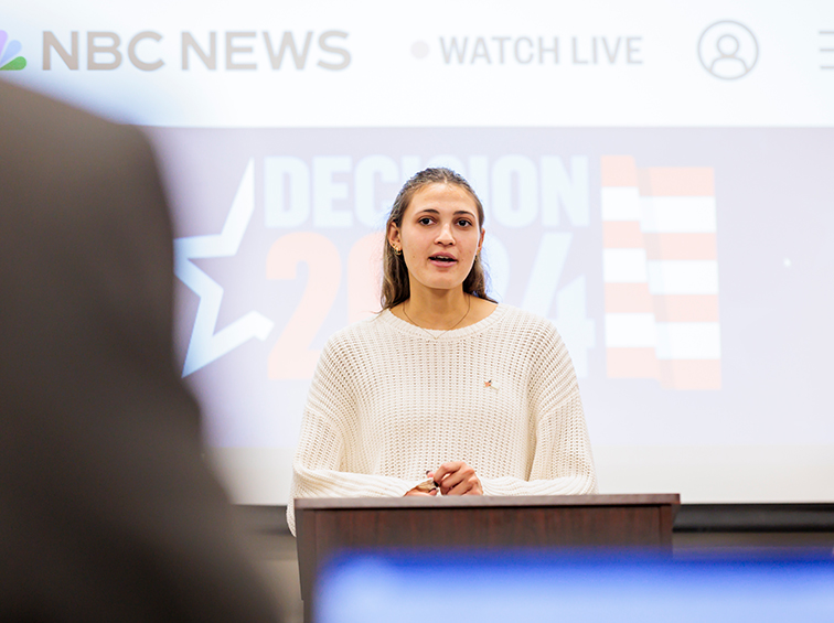 Student speaking at the podium