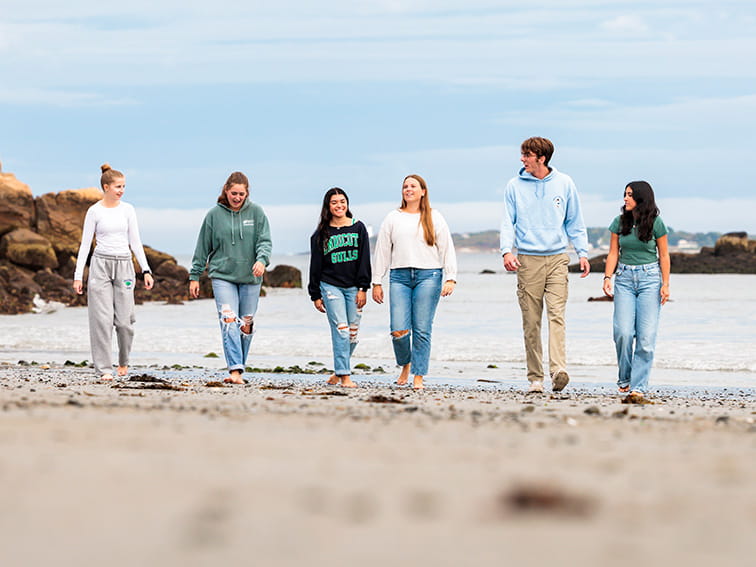 Students on Endicott beach