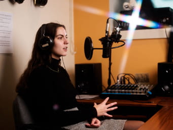 A student in the recording studio