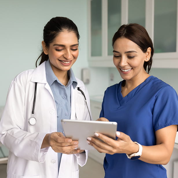 Two people working together